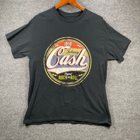 Cash T-Shirt Men's Large Black Johnny Cash Logo Short Sleeve Casual Rock N Roll - Picture 1 of 7